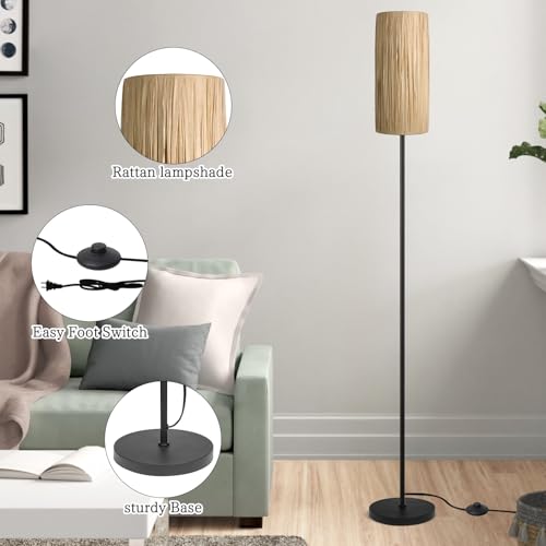 Ruiever Floor Lamp for Living Room,Rattan Boho Floor lamp,Modern Standing lamp with Hand-Worked Woven Shade (Hand Woven Shade-3 Color Bulb) - style: Hand Woven Shade-3 Color Bulb