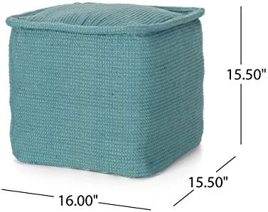 Foamma Pouf Ottoman Teal, 16"x16"x16" - Square Ottoman Foot Rest for Living Room and Bedroom, Pouf Footstool with Handcrafted Cotton, Foot Rest for Couch, Boho Furniture for Home