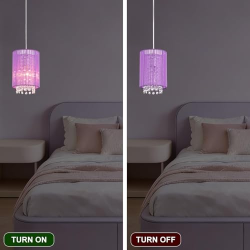 LaLuLa Purple Plug-in Hanging Lamp- Easy Install Crystal Pendant Light for Girls Bedroom, Nursery, Playhouse, Vanity, Closet, Bathroom - color: Purple, size: 5.9"