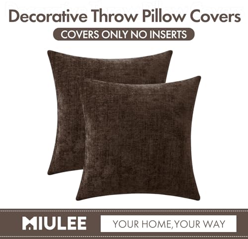 MIULEE Pack of 2 Dark Brown Throw Pillow Covers 16x16 Inch Soft Chenille Pillow Covers for Sofa Living Room Couch Solid Dyed Cases - color: Dark Brown, size: 16" x 16" (Pack of 2)