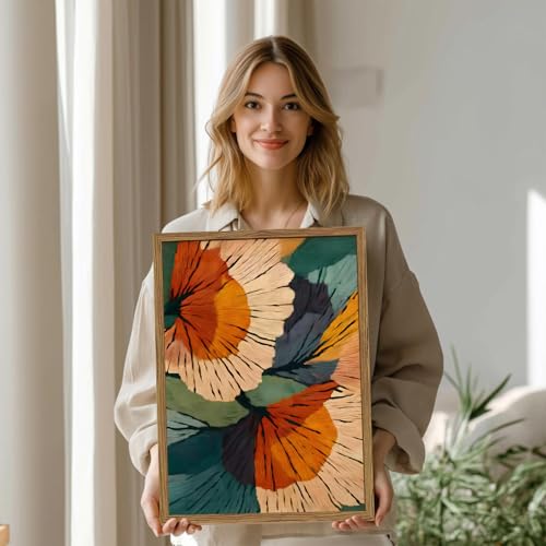 Framed Abstract Floral Wall Art, Boho Vintage Flower Pictures Wall Decor, Mid Century Modern Botanical Paintings Canvas Prints for Living Room Bedroom Office 16x24 inch - color: Abstract Floral, size: 24"L x 16"W