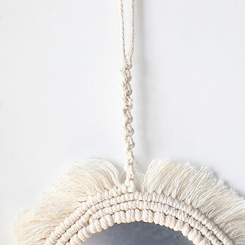 Muloo Round Wall Mirror with Fringes Bohemian Tapestry Makeup Mirror Decoration for Apartment Bedroom Baby Nursery Mirror Red - color: Red