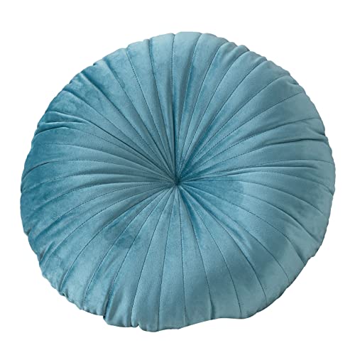 HLOVME Round Pillow Cushion for Couch Velvet Decorative Small Throw Pillow Solid Color for Living Room Bed Floor 15.7”, Lake Blue - color: Z01-lake Blue