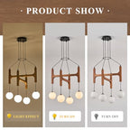 Rustic Wood Chandeliers with Milk Glass Globes Lampshades L24 '' Unique Mid Century Long 4-Light Pendant Chandelier Wood Stained Walnut Farmhouse for Living Dining Room Entryway Bedroom Kitchen,G9 - color: Walnut, size: L24 inches