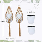 4 inch Hanging Planters for Indoor Plants with Self-Watering Pots, Macrame Wall Plant Hanger | Small Macrame Plant Hanger with Pot, Hanging Wall Planter (2 Pack, 4-inch Pots) - size: Small