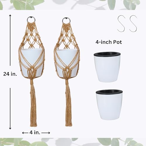 4 inch Hanging Planters for Indoor Plants with Self-Watering Pots, Macrame Wall Plant Hanger | Small Macrame Plant Hanger with Pot, Hanging Wall Planter (2 Pack, 4-inch Pots) - size: Small