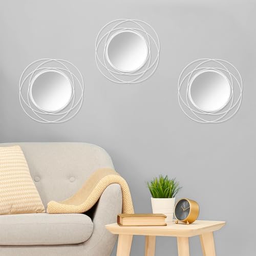 3 Pack Circle Mirror Wall Decorative Metal Wall Mirror, Art Small Round Wall Home Mirror, Decor Living Room Bedroom Bathroom Entryway 12" White - color: Circle-white, size: 3 Set 12"L x 12"W