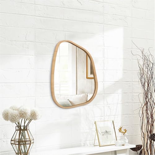 Asymmetrical Irregular Mirror Wall Mounted, Unique Vanity Mirror, Shaped Dressing Boho Mirror Decorative for Living Room, Bathroom, Bedroom, Entryway Wall Decor 14'' x 10'' - color: Natural, size: 14"L x 10"W