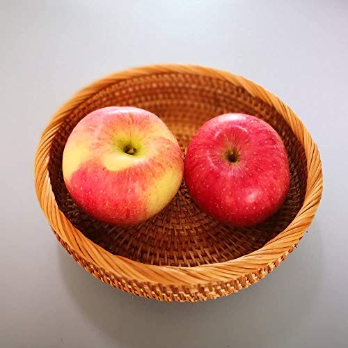 Hadewoven Round Rattan Fruit Basket Wicker Food Tray Weaving Storage Holder Dinning Room Bowl, 8 Inch Small Bread Baskets Tray for Serving with Deep Wall, Brown (Small 7.48”) - size: Small 7.48"
