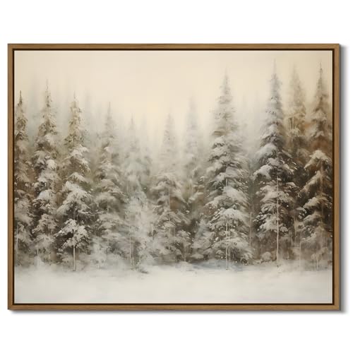 Winter Forest Landscape Wall Art Vintage Snowy Pine Trees Painting Prints Rustic Snowscape Picture Nature Wilderness Illustrations Modern Art Framed for Living Room Bedroom Home Walls Decor, 8x10 Inch - color: Snowy Pine Trees, size: 10"L x 8"W