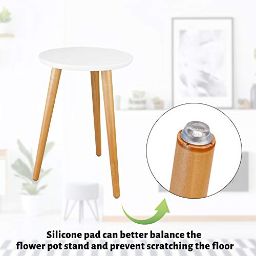 Uneedem Wood Mid Century Plant Stand for Indoor Plants, Modern Table, Tall Holder for Flower Pots, Small Round Side/End Table(A2 White, High: 16.5")