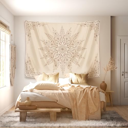 Damanse Floral Tapestry Wall Hanging Cute,Boho Wall Tapestry for Bedroom Aesthetic,Mandala Living Room Decor for Teen Girls (Flaxen, 49.20" x 59.10") - color: Flaxen, size: 59.1"L x 49.2"W