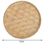 3 Pieces Handmade Bamboo Woven Basket Tray, 13 Inch Round Flat Wicker Baskets, Shallow Food Storage Serving Trays Decorative Wall Hanging Baskets for Breakfast, Fruit, Snacks (Beige)