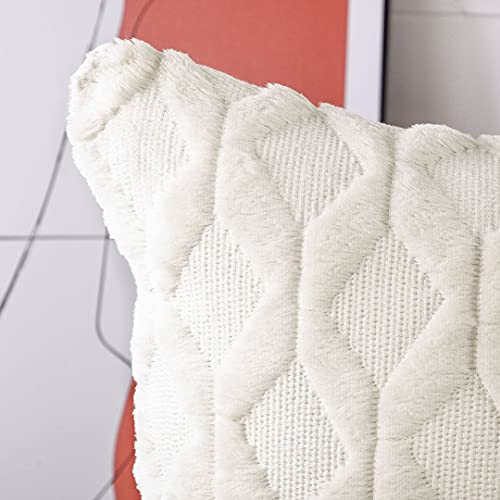 MADIZZ Set of 2 Soft Polyester Short Wool Velvet Decorative Throw Pillow Covers 20x20 inch Beige Square Luxury Style Cushion Cases Pillow Shell for Sofa Bedroom - color: Cream Beige, size: 20" x 20" (Pack of 2)