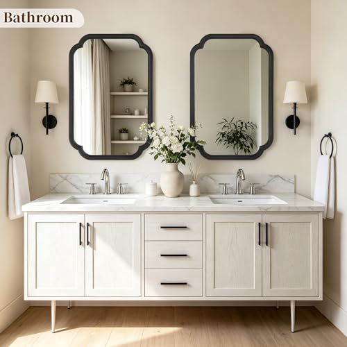 HOMECOOKIN Wood Bathroom Mirror for Wall Decor Arched Rounded Corner Rustic Wood Frame Wall Mirror Home Decorative for Vanity, Living Room, Bedroom, Entryway (20 x 30 inch, Black) - color: Black, size: 30"L x 20"W