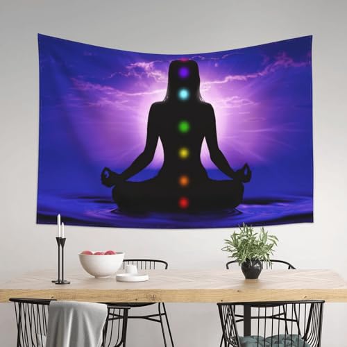 RTAFGU Chakra Meditation Tapestry, Chakra Meditation Silhouette, Spiritual Yoga Sunset Sky Art Aesthetic Wall Hanging Tapestries for Living Room, Bedroom, Dorm Party Home Decoration 60" L x 40" W - color: Chakra Meditation_1503, size: 60"L x 40"W