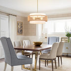 Boho Rattan Chandelier, 19.7" Large Boho Pendant Light with Fabric Lampshade, 4-Light Rattan Light Fixture Ceiling Hanging for Dining Room, Living Room, Bedroom, Kitchen Island, Hallway, Foyer - size: 19.7" Straight weaving