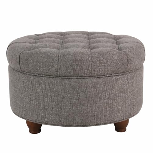HomePop 25" Button Tufted Round Storage Ottoman - Dark Gray - color: Dark Gray