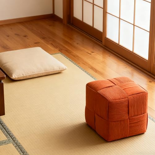 Pouf Ottoman Foot Rest Soft and Comfortable Square Ottoman Square Corduroy Woven Design Sofa Stool (Rust Orange, 1) - color: Rust Orange