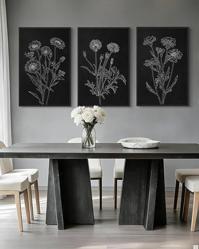 Drsoum Black White Flower Wall Art Vintage Minimalist Floral Wall Hanging Decor Bohemain Botanical Prints Artwork for Bedroom Living Room Hallway 24x36in Black Framed - color: White Flower, size: 24x36in, Black Framed