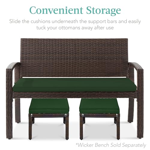 Best Choice Products Set of 2 Wicker Ottomans, Multipurpose Outdoor Furniture for Patio, Backyard, Additional Seating, Footrest, Side Table w/Removable Cushions, Steel Frame - Midnight Green/Brown - color: Midnight Green/Brown