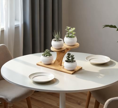 Bamboo Plant Stand, 3 Tier Window Sill Plant Shelf, Desktop Small Indoor Plant Stand, Bamboo Table Top Plant Shelf for Succulent Herb, Perfect for Window Sill, Living Room, Home Office, Patio Balcony Decor & Gift