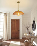 Boho Rattan Pendant Light, 12 Inch Hand Woven Rustic Chandelier, Farmhouse Hanging Ceiling Light Lamp Wicker Chandelier for Dining Room Kitchen Island Living Room - color: 11.81″-Semicircle