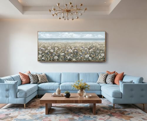 amatop Oversized Framed Canvas Wall Art 6x2.6 ft – Extra Large Farmhouse Art Work Boho Beach Coastal Ocean Nature Daisy Flowers Landscape Picture for Giant Living Room Bedroom Office Decor 71“x31” - color: Coastal Flower Sea Art, size: 71"L x 31"W
