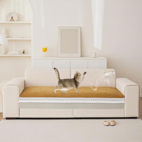 VClife Modern Couch Cover, Non Slip Dog Sofa Cover, Yellow, 35.4" x 63" | Pet-friendly Sofa Covers, Scratch-resistant, Waterproof, Non Slip That Stay Firmly In Place, Durable and Machine Washable - color: 01# Mustard Yellow, size: 35.4" x 63"