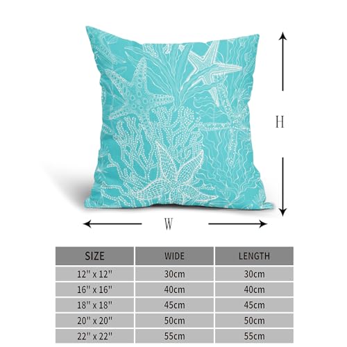 Aqua Blue Nautical Pillow Covers 22x22 Inch Set of 2 Coastal Beach Themed Starfish Cotton Linen Decorative Throw Pillow Case Beachy Outdoor Cushion Covers for Bedroom Sofa Living Room Chair Decor - color: Beach Aqua Blue, size: 22" x 22" (Pack of 2)