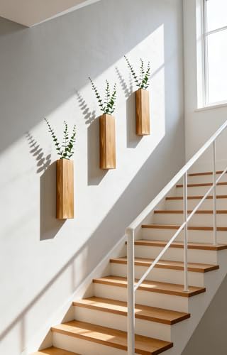Wood Wall Vase Planters with Artificial Plants,Boho Wall Decor for Bathroom Living Room Bedroom Kitchen,Modern Farmhouse Art Decor Hanging Planters for Dried Flowers Home Office 3pcs Brown