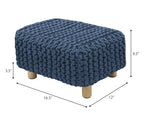 COTTON CRAFT Braided Footrest - Handknitted Dori Foot Stool with Sturdy Wood Legs – Handmade Boho Leg Rest - Small Spaces Under Desk Living Room Entryway Low Footstool Pouf - 16.5x12x9.5 - Blue - color: Cotton - Blue