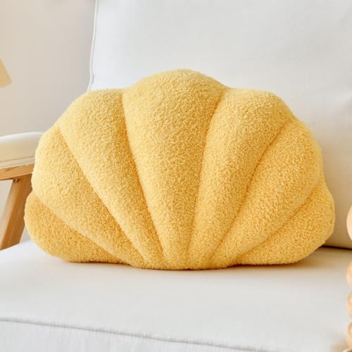 Lfsaaj Yellow Seashell Throw Pillows, Shell Shaped Throw Pillows, 13 Inch Soft Home Decorative Pillow Plush Cushion for Bed Couch Living Sofa Room Decor Accent Throw Pillow - color: Yellow, size: Small-13Inch
