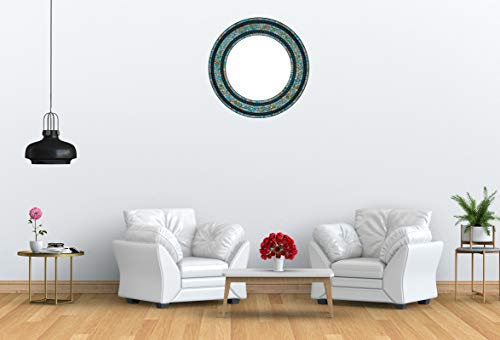 Handcrafted Decorative Wall Mirror, 24in Turquoise Mosaic, Coffee Brown, Green, Round, for Hallway, Bedroom, Bathroom, Living Room - color: Turquoise, Coffee Brown, Green
