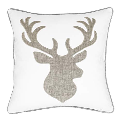Animal Cotton Throw Pillow Covers Deer Head Embroidered 18x18 Inches for Couch Cushions Covers (White) … - color: Deer Head-white