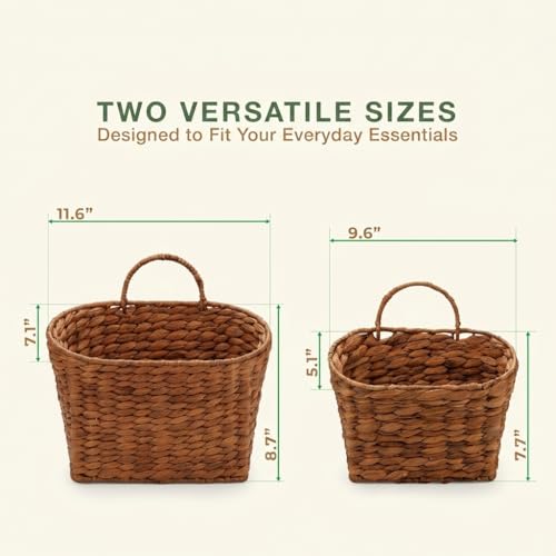 Set of 2 Red Brown Wicker Hanging Baskets for Front Door, Mail, Flowers & Organizing - color: Red Brown Water Hyacinth