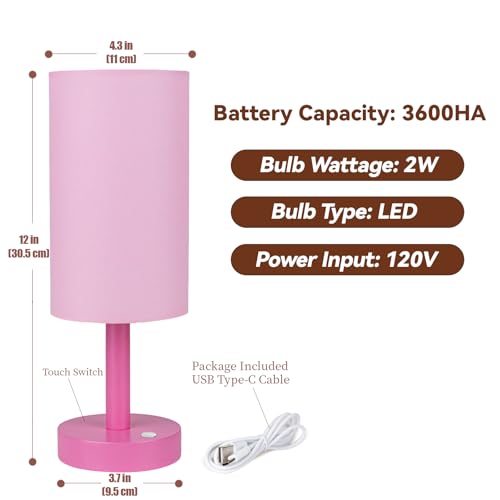 LALISU Small Table Lamp Nightstand Lamp Linen Lampshade Bedroom Wood Base Small Bedside Lamp for Night Stands, Desk Lamps for Reading Living Room, Office (LED Bulb Included) (Pink) - color: Pink