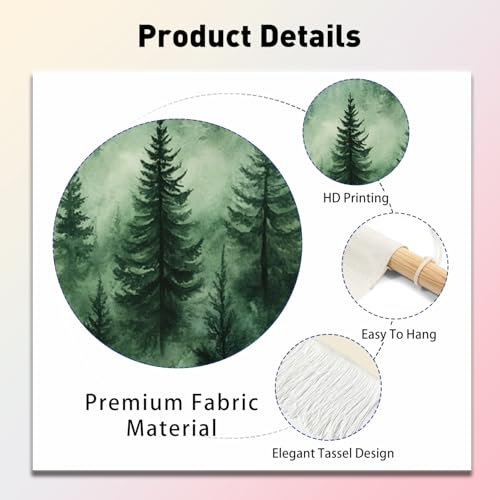 PLIGREAT 2 Pack Mountain Forest Tapestry Misty Foggy Forest Wall Hanging with Tassels Watercolor Tree Landscape Bird Aesthetic Wall Tapestry for Bedroom Bathroom Living Room Nature Scenery Tapestries - color: Green and White