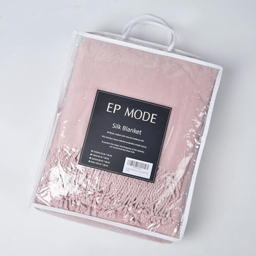 EP Mode Fringed Mulberry Silk Throw Blanket for Sofa (Cameo Pink) - color: Cameo Pink