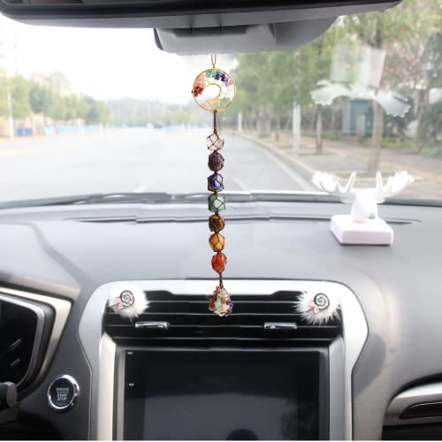 2 Pieces of 7 Chakras Healing Crystals and Tree of Life Wall Hanger Tumbled Gemstones Meditation Hanging Ornament Christmas Tree Memorial Hanging Pendant (Style 1) - color: A-style 19