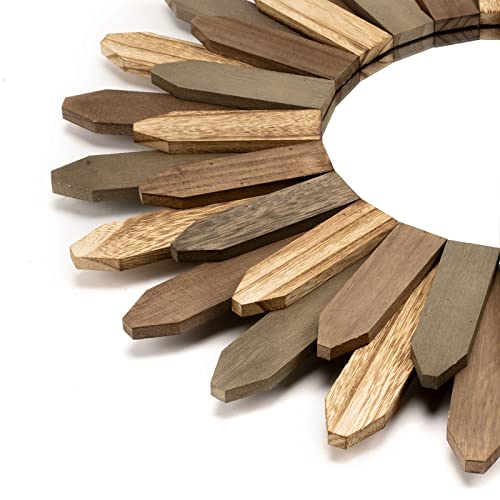 Honiway Boho Wall Decor 21 inch Wall Mirror Rustic Wood Decorative Mirror for Room Decor Rustic Home Decor Farmhouse Wall Decor at Living Room Bedroom Bathroom Hallway Trilcolor - color: Tril Color, size: 21 inch (1 pack)