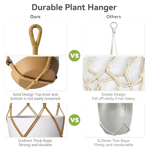 USLAI Macrame Plant Hanger Indoor Outdoor, Fits 4 to 15 Inch Pots, Strong Hanging Planter Holder, Boho Home Decor, 35 Inch, Brown, Set of 2 (POTS NOT Included) - color: Brown, size: 35+35 Inch