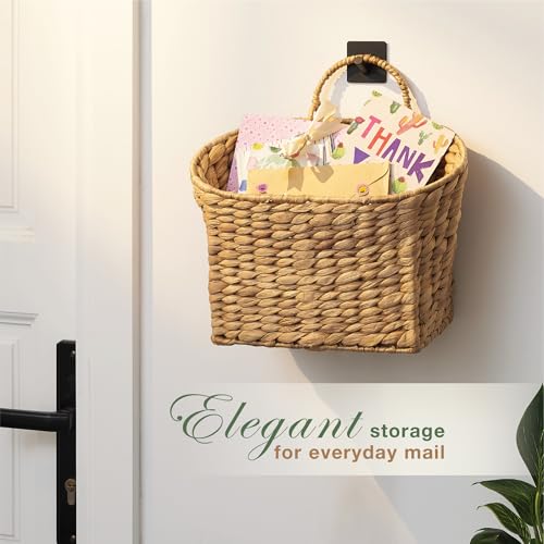84ECO Set of 2 Wicker Hanging Baskets for Organizing, Front Door, Mail, Flowers - Woven Wall Baskets for Storage - color: Natural Water Hyacinth