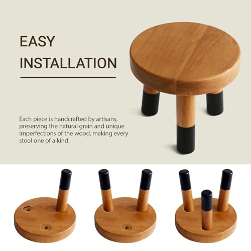 Rubber Wood 9" Round Plant Stand |Dip Dyed Black Stool, Wood Riser |Milking Stool (8" H) - color: 8" Tall Black