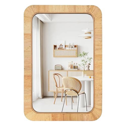 Handmade Rattan Mirror for Bathroom Vanity – Rectangular Wicker Frame Boho Wall Decor - Natural Nursery Decor Accent (24" x 36") - color: Rectangular 36*24