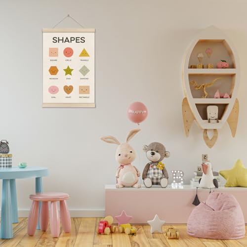 DOI-LANEE Shape Playroom Posters Hanger Frame, 16x12 Inch Shapes Poster for Nursery Kids Room Classroom, Educational Montessori Artwork, Boho Classroom, Learning Wall Art Decor, Homeschool Decor - color: Off-White09