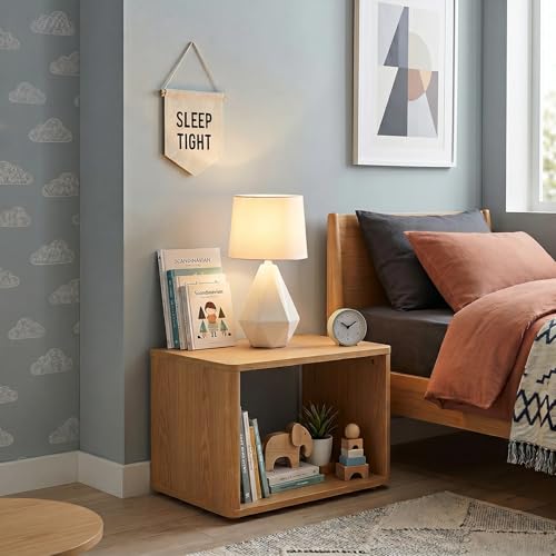 SOTTAE Modern Small Ceramic Table Lamp, White Irregular Geometric Bedside Table lamp for Bedroom,Nightstand Lamps with White Fabric Shade, Small Lamp for Kitchen Living Room
