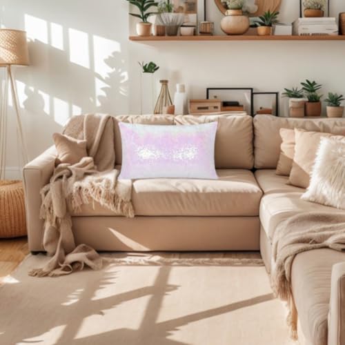 ShinyBeauty Iridescent White Throw Pillow Covers 12X20 Inches Set of 2, Rectangle Pillow Cover, Glitter Fabric Sequin Pillow Case for Couch,Sofa,Living Room Pillows Party Decorations - color: Iridescent White, size: 20" x 12" (Pack of 2)
