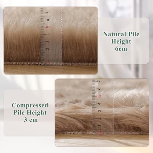 ORINOVA Beige Faux Sheepskin Fluffy Fur Rugs for Bedroom Machine Washable 2x4 Shag Area Rugs for Living Room Office Furry Nursery Rug - color: Beige, size: 2' x 4' (Sheepskin Fur)