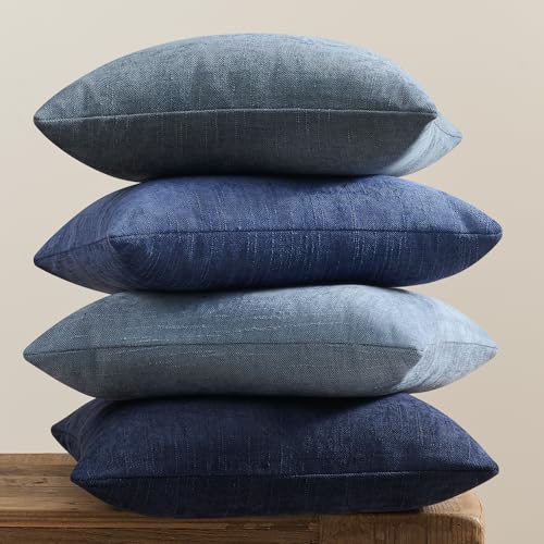 Pack of 4 Throw Pillow Covers 18x18 Inch Chenille Textured Neutral Blue Soft Pillow Covers Solid Decorative Farmhouse Cushion Covers Home Boho Decor for Couch Sofa Bed Living Room - color: Neutral Blue, size: 18" x 18" (Pack of 4)